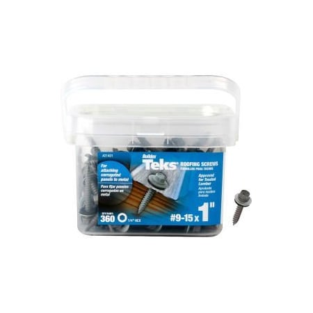 Itw Sheet Metal Screw, #9-15 x 1 in, Plain Steel Flange Hex Head Hex Drive 21401